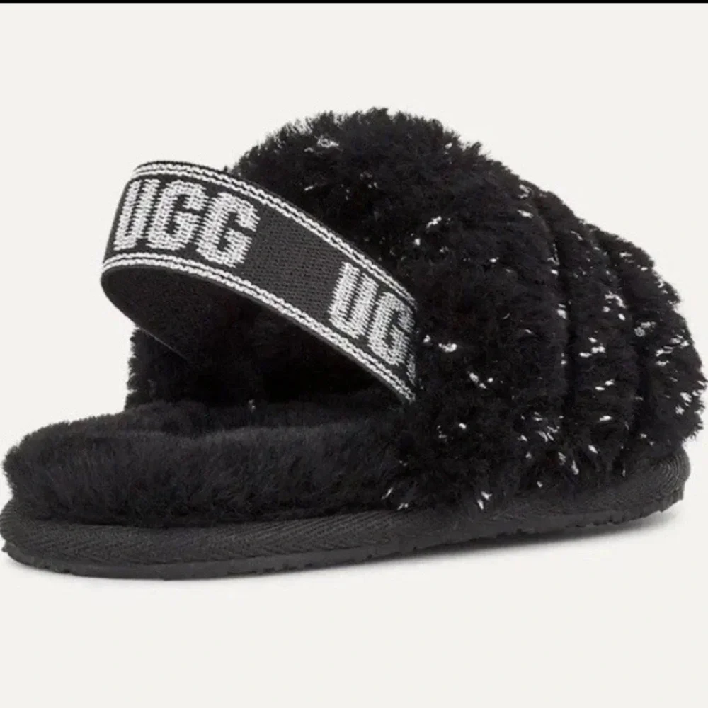 Ugg Girls Size 12 Toddler Black Fluff Yeah Metallic Sparkle Quilted Slippers NWT